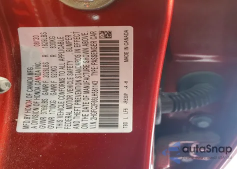 2020 Honda Civic Lx z USA, uszkodzony, nr VIN 2HGFC2F66LH581143